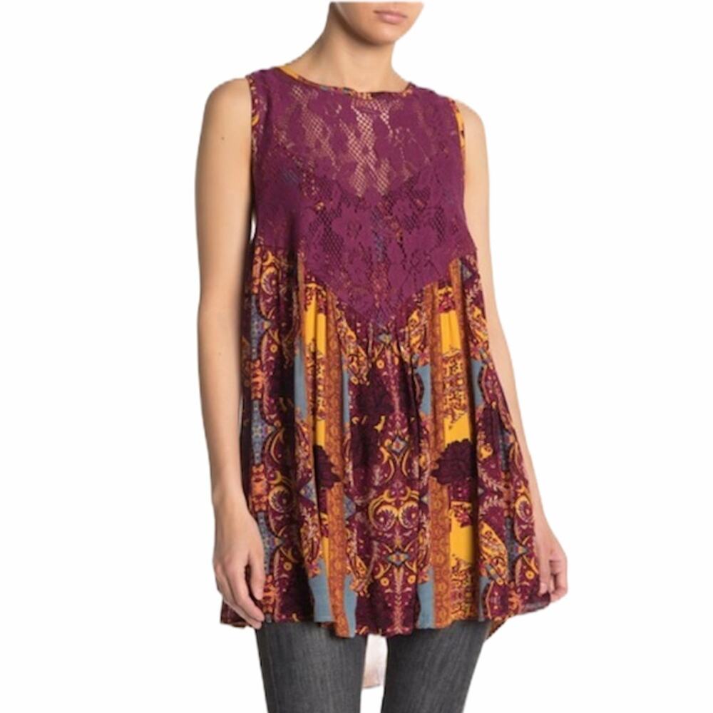 Free people boho mini dress count me in trapeze burgundy lace crochet NEW - Picture 7 of 9